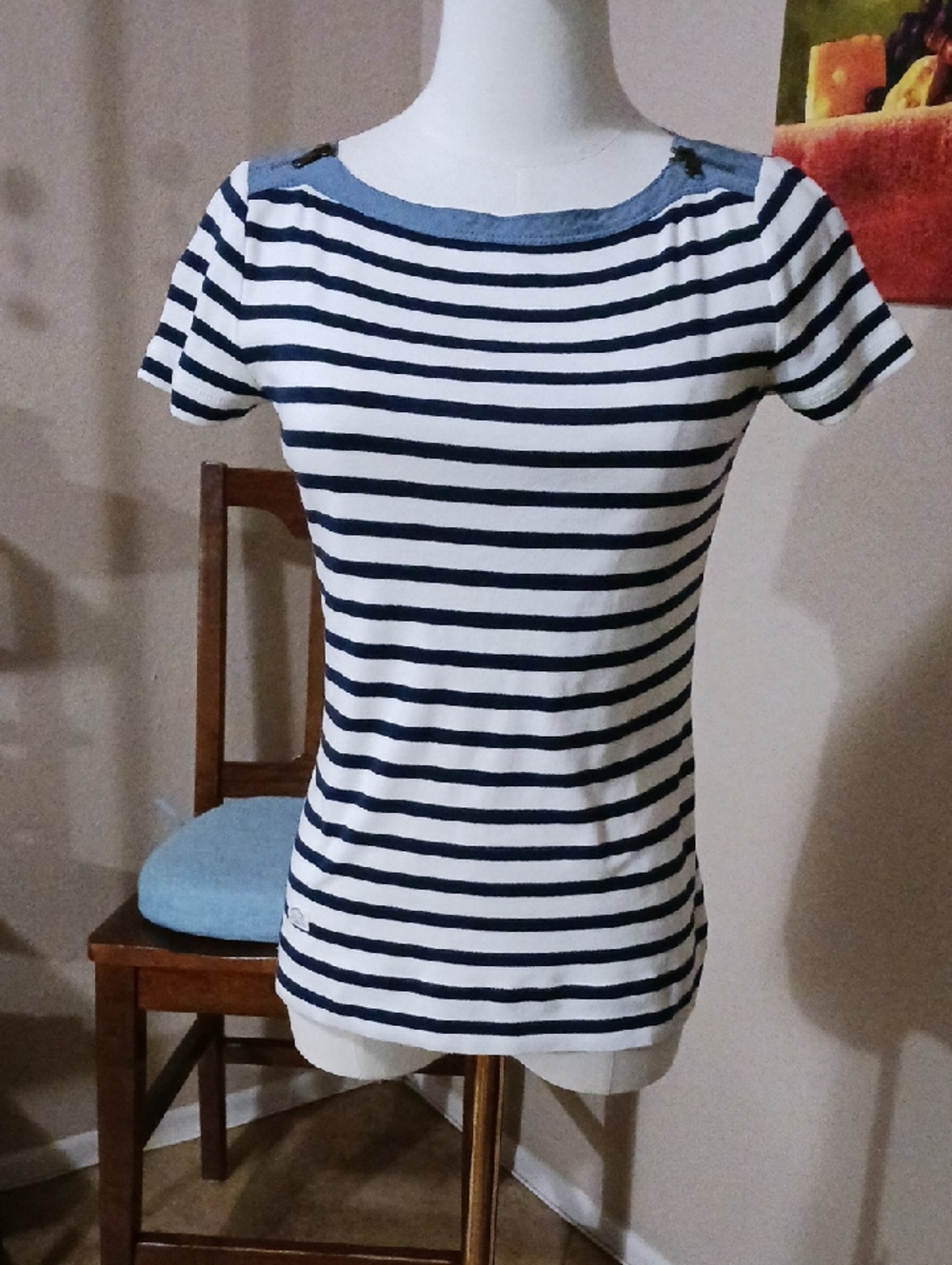 Ralph Lauren Navy and White Striped Short Sleeve Tee
